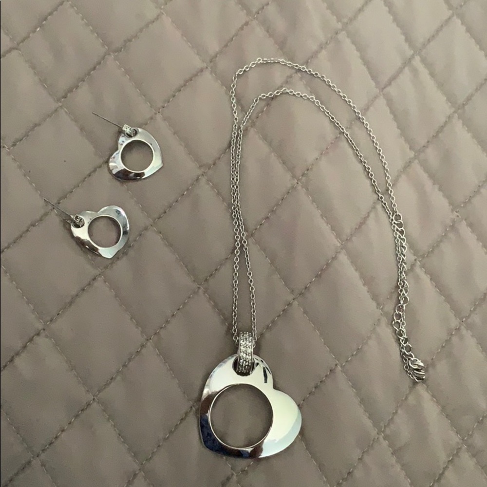 Heart necklace / earring combo silver